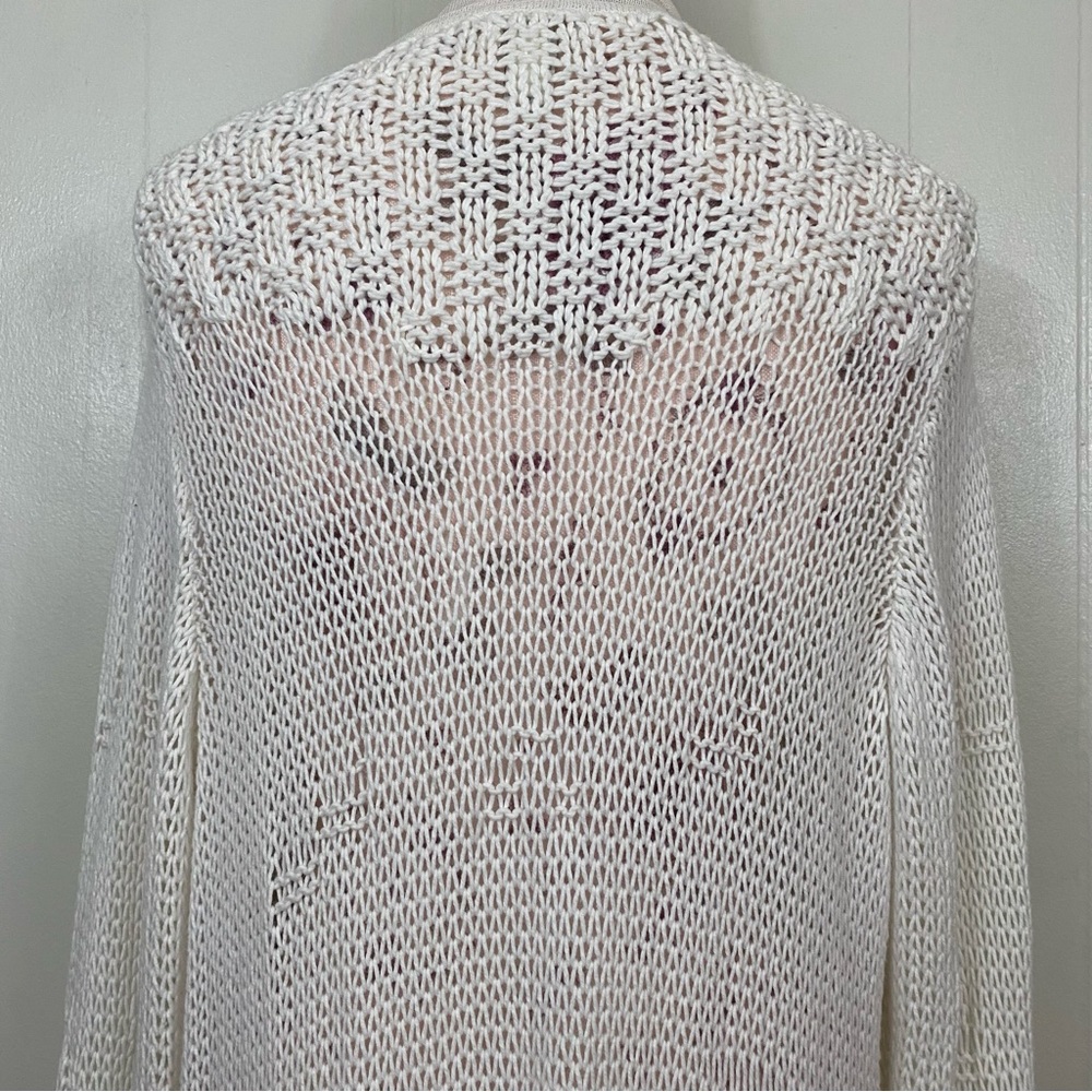 Chico’s sz:3 Off-White Knit Cardigan Ruffle Sleeve Distressed Style - Picture 8 of 14